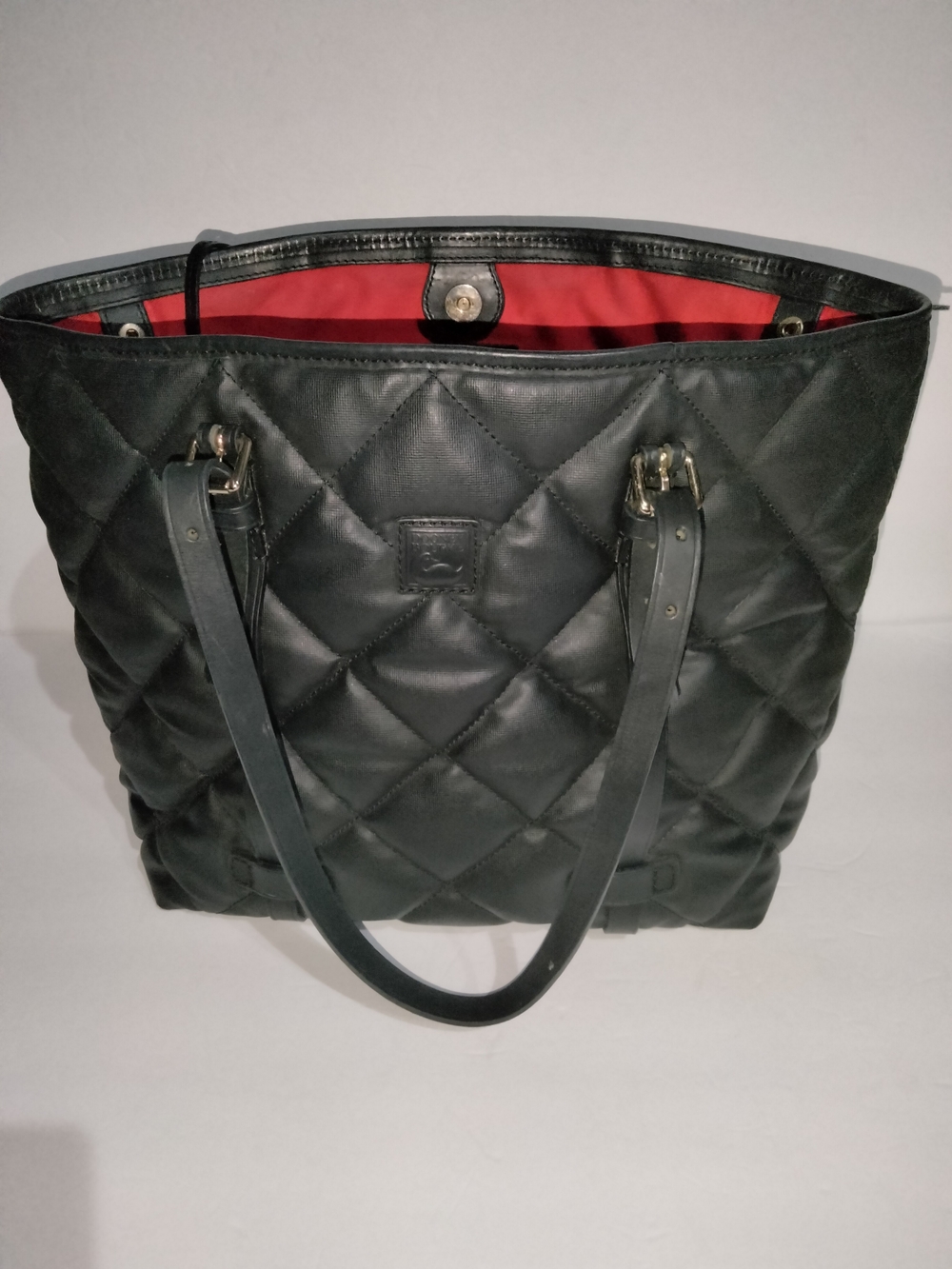 Dooney & Bourke Classic Black Spicy Quilted Tote Bag Shpper with Red Interior